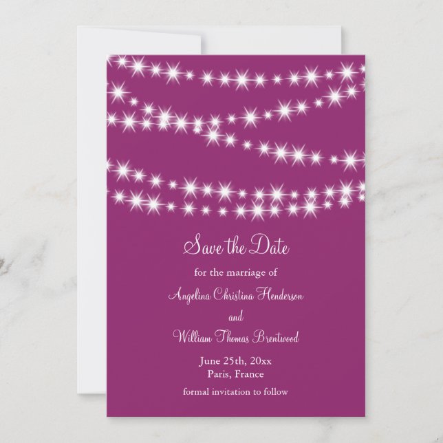 Twinkle Lights Save the Date (magenta) (Vorderseite)