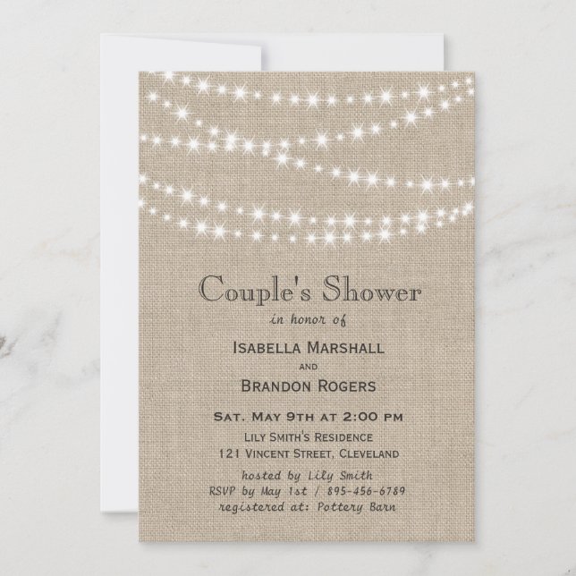 Twinkle Lights Typografie Couple's Shower Einladun Einladung (Vorderseite)