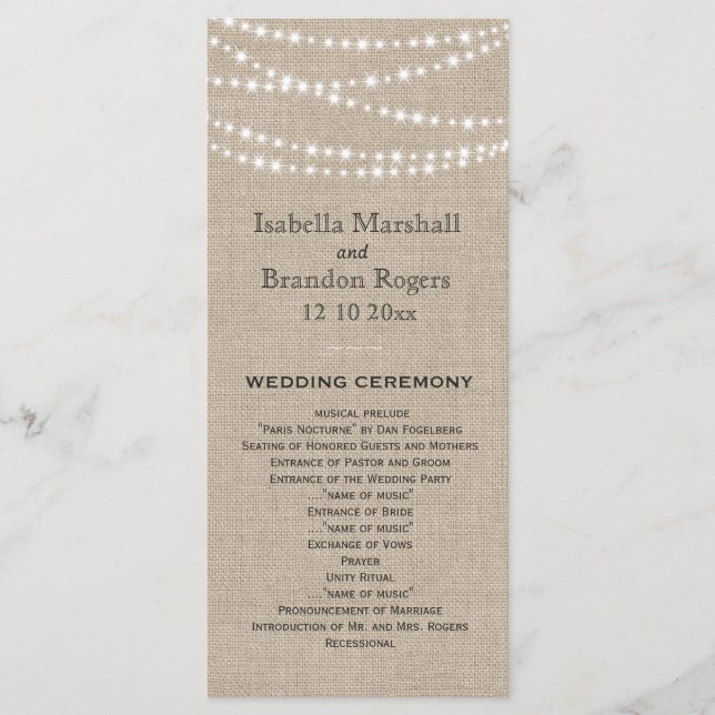 Twinkle Lights Typografy Wedding Program Programm (Vorderseite)