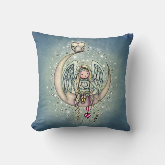 Twinkle Little Angel and Owl Illustration Kissen (Vorderseite)