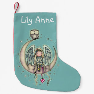Twinkle Little Angel und Eule Illustrierte Kunst Kleiner Weihnachtsstrumpf