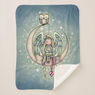 Twinkle Little Angel und Eule Illustrierte Kunst Sherpadecke