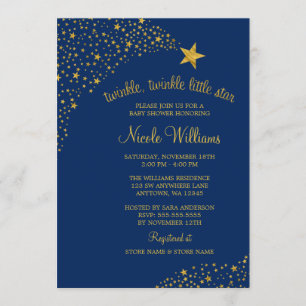 Twinkle Little Shooting Star Gold Navy Baby Dusche Einladung