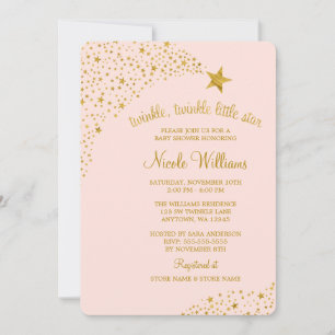 Twinkle Little Shooting Star Pink Gold Baby Dusche Einladung