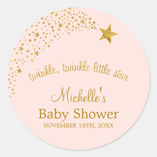 Twinkle Little Shooting Star Pink Gold Baby Dusche Runder Aufkleber (Vorderseite)
