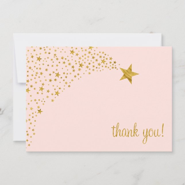 Twinkle Little Shooting Star Pink Gold Vielen Dank Dankeskarte (Vorderseite)