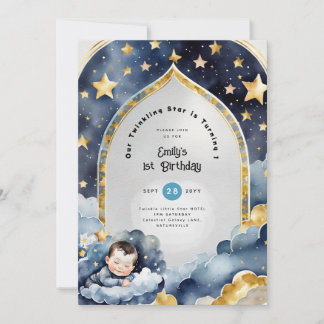 Twinkle Little Star 1. GEBURTSTAG, BABY SHOWER BOY Einladung