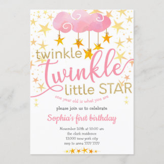 Twinkle Little Star 1 Jahr Baby Girl Geburtstag Einladung