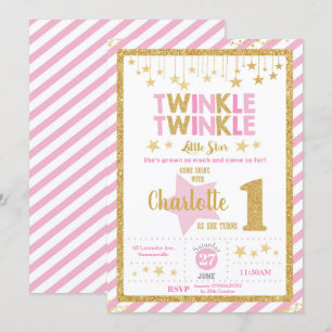 Twinkle Little Star 1er Birthday Invitation Girl