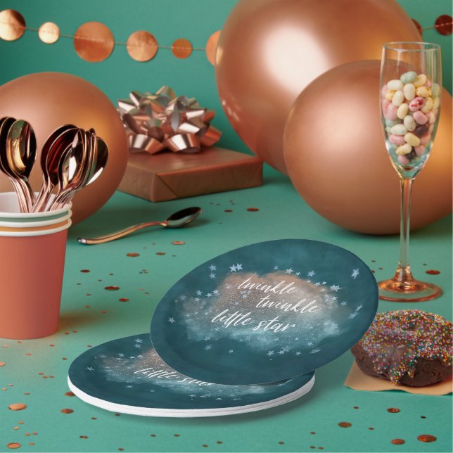 Twinkle Little Star | Aquamarin Grün und Taupe Bro Pappteller (Multi)
