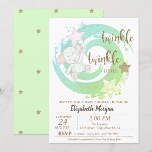 Twinkle Little Star, Baby Bear Green Baby Dusche Einladung