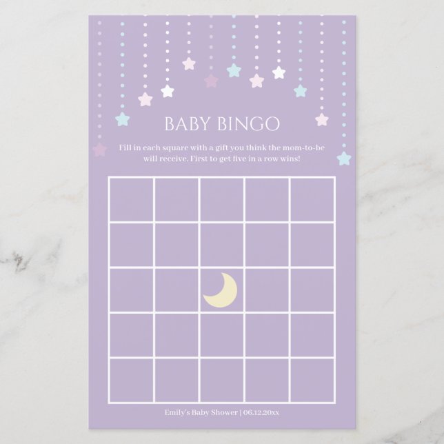 Twinkle Little Star Baby Dusche Bingo Spiel (Vorderseite)