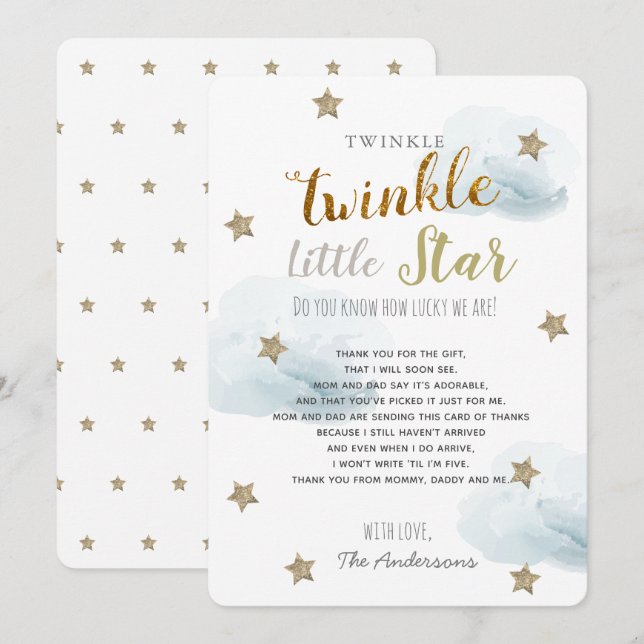 Twinkle Little Star Baby Dusche Blue Vielen Dank Einladung (Vorne/Hinten)
