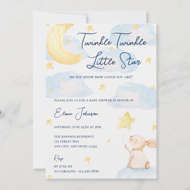 Twinkle Little Star Baby Dusche Einladung (Vorderseite)
