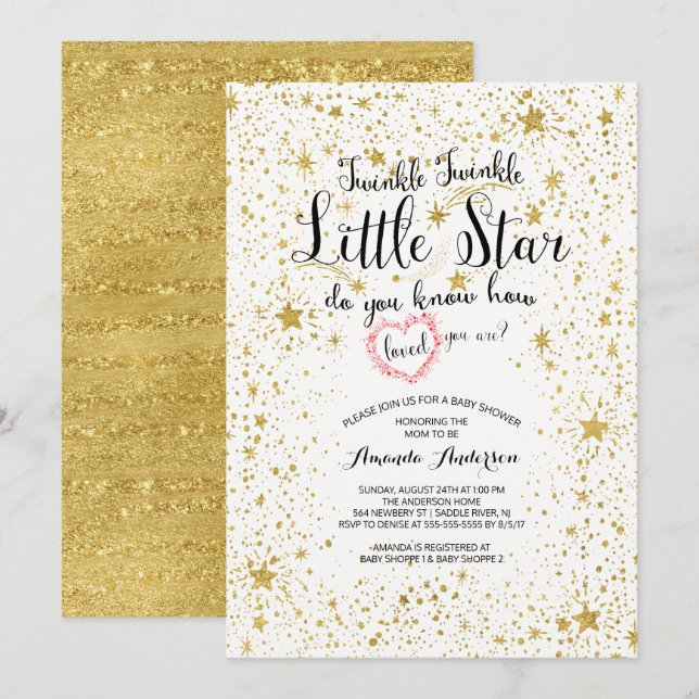 Twinkle Little Star Baby Dusche Einladung (Vorne/Hinten)