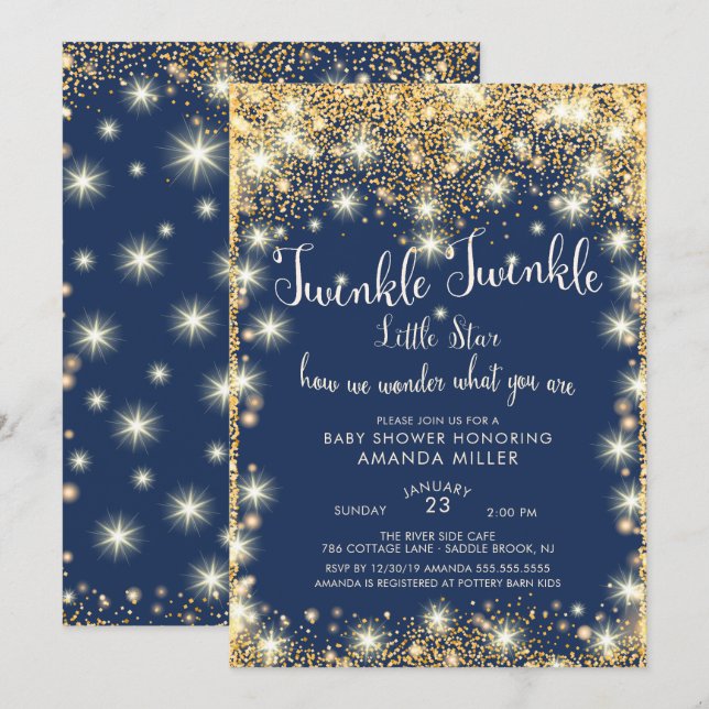 Twinkle Little Star Baby Dusche Einladung (Vorne/Hinten)