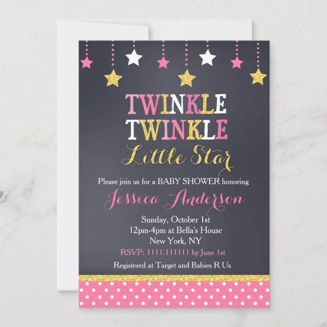 Twinkle Little Star Baby Dusche Einladungen (Vorderseite)