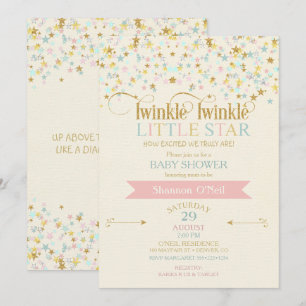 Twinkle Little Star Baby Dusche Gold Aqua Pink Einladung