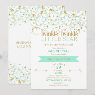 Twinkle Little Star Baby Dusche Gold & Mint Einladung