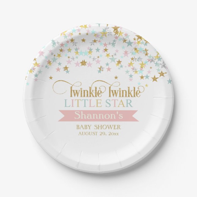 Twinkle Little Star Baby Dusche irgendeine Farbe Pappteller (Vorderseite)