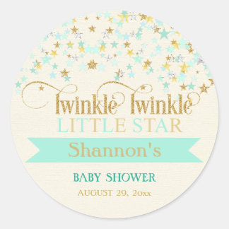 Twinkle Little Star Baby Dusche Minze Green & Gold Runder Aufkleber