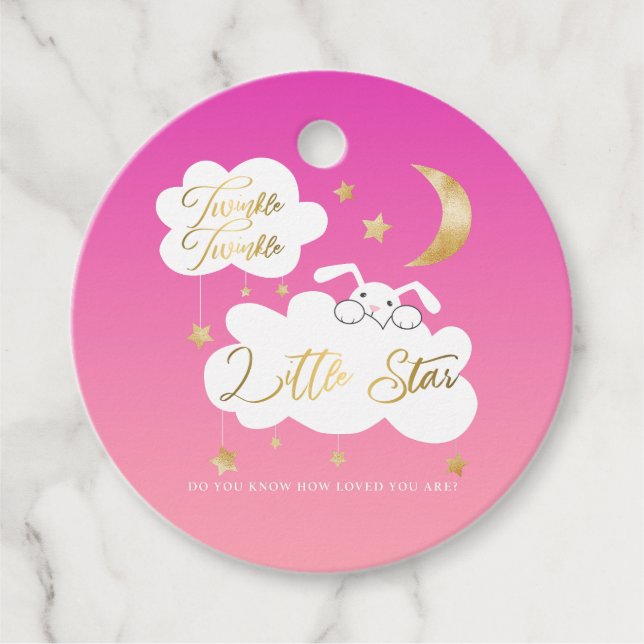 Twinkle Little Star Baby Dusche Pink Gold Geschenkanhänger (Vorderseite)