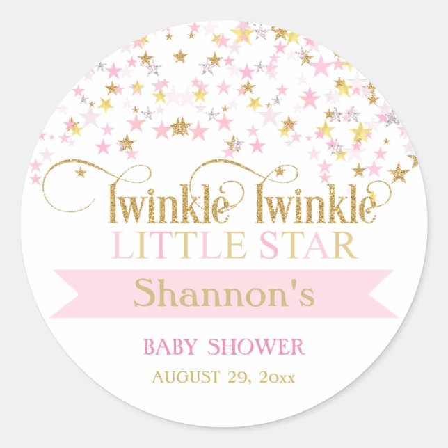 Twinkle Little Star Baby Dusche Pink Gold Runder Aufkleber (Vorderseite)