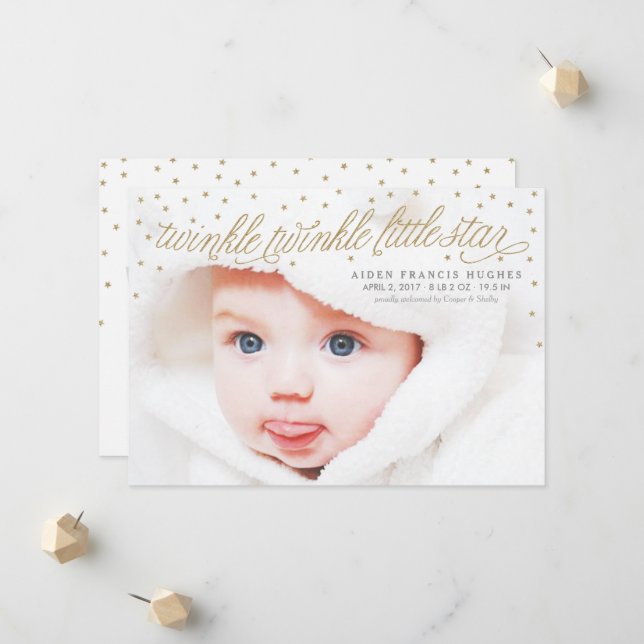 Twinkle Little Star Baby Foto Geburtserklärung Ankündigung (Vorderseite/Rückseite Beispiel)