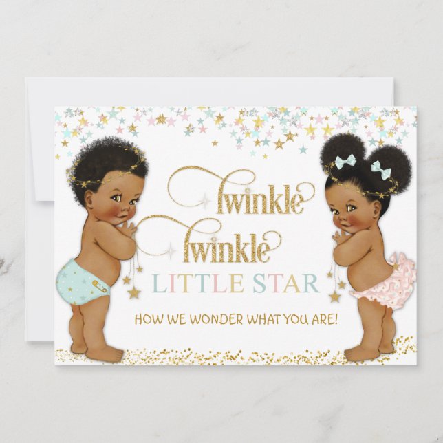 Twinkle Little Star Baby Gender Reveal Ethnic Einladung (Vorderseite)