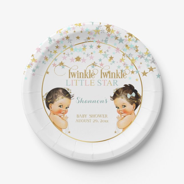 Twinkle Little Star Baby Gender Reveal Pappteller (Vorderseite)