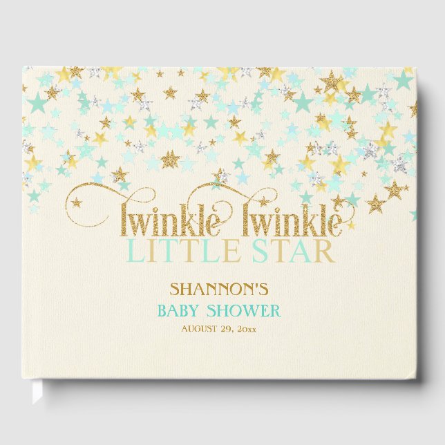 Twinkle Little Star Baby Gold Mint Green Creme Gästebuch (Vorderseite)