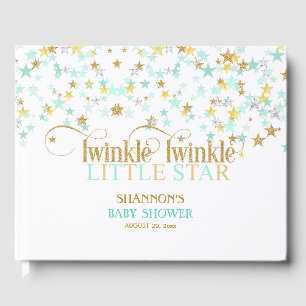 Twinkle Little Star Baby Gold Mintgrün Gästebuch