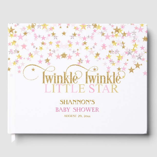 Twinkle Little Star Baby Gold Pink Girl Gästebuch (Vorderseite)