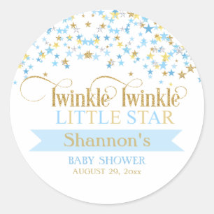 Twinkle Little Star Baby Shower Blau & Gold Runder Aufkleber