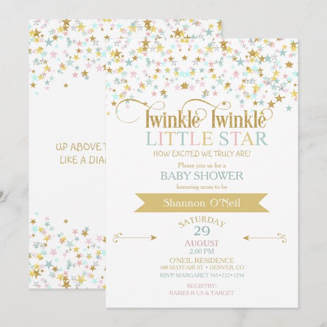 Twinkle Little Star Baby Shower Gender Neutral Einladung (Vorne/Hinten)