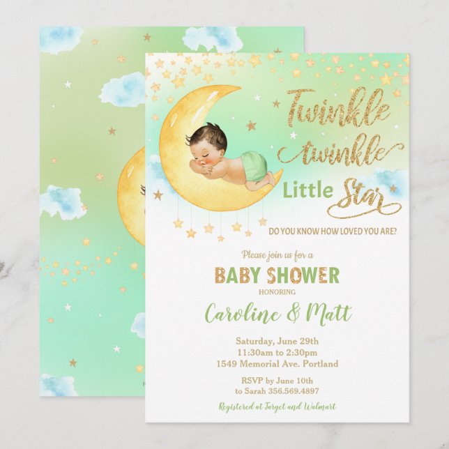 Twinkle Little Star Baby Shower Gender Neutral Inv Einladung (Vorne/Hinten)
