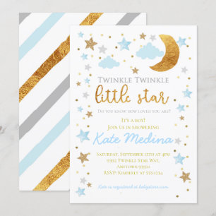 Twinkle Little Star Baby shower Invitation Boy Blu