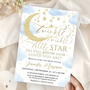 Twinkle Little Star Baby Shower Junge Blau Gold Einladung