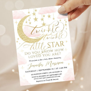 Twinkle Little Star Baby Shower Mädchen Rosa Gold  Einladung