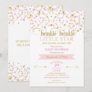 Twinkle Little Star Baby Shower Pink Gold Einladung