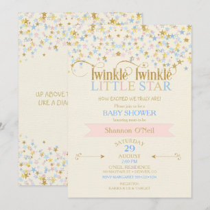Twinkle Little Star Baby Shower Rosa & Blau Einladung