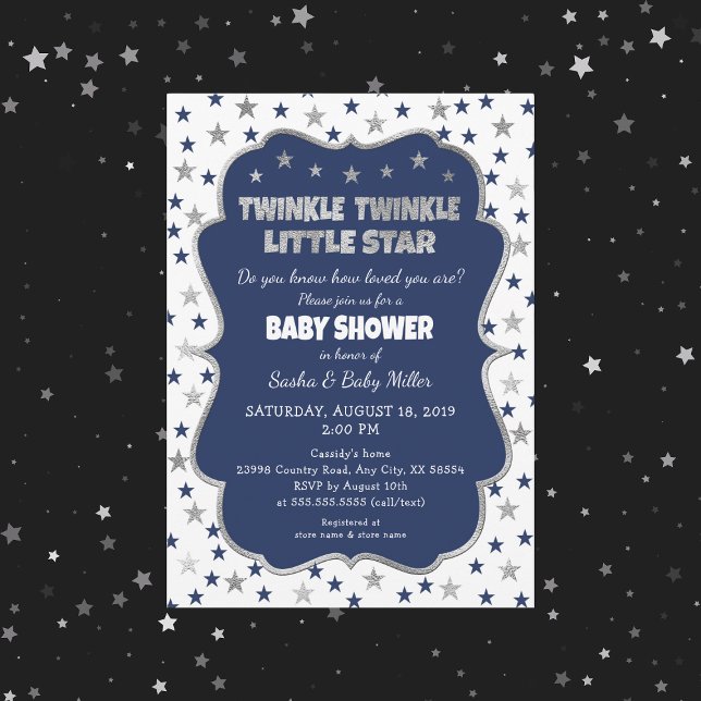 Twinkle Little Star Baby Shower Silber einladen Einladung (Von Creator hochgeladen)