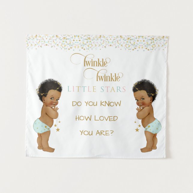 Twinkle Little Star Baby Twin Boys Ethnic Wandteppich (Vorderseite (Horizontal))
