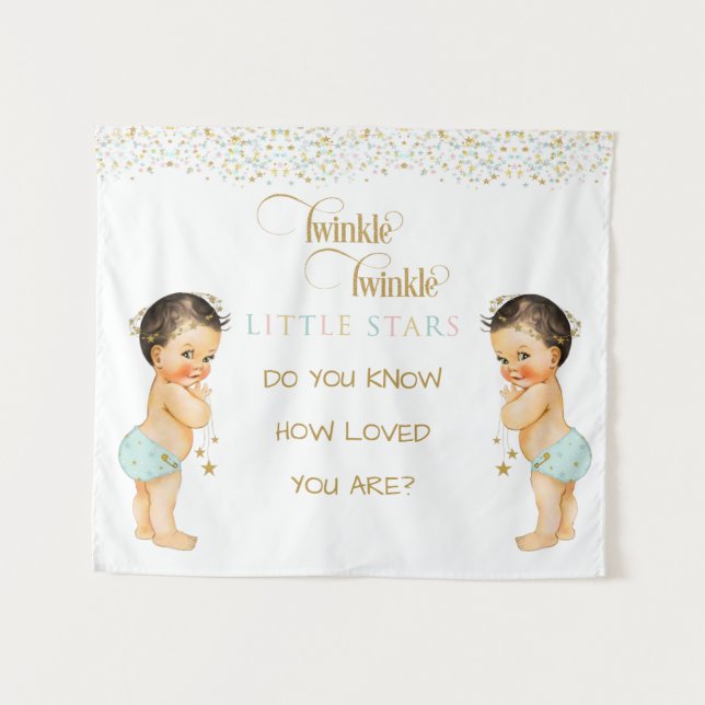 Twinkle Little Star Baby Twin Boys Wandteppich (Vorderseite (Horizontal))