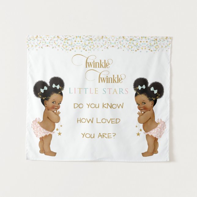 Twinkle Little Star Baby Twin Girls Ethnic Wandteppich (Vorderseite (Horizontal))