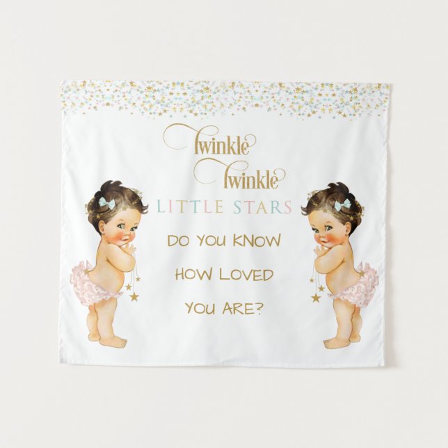 Twinkle Little Star Baby Twin Girls Wandteppich (Vorderseite (Horizontal))