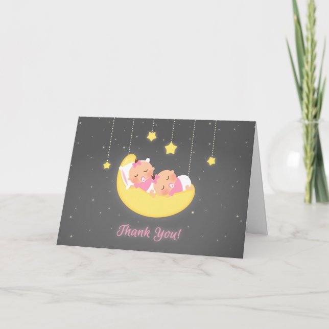 Twinkle Little Star Baby Twins Vielen Dank Dankeskarte (Vorderseite)