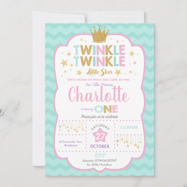 Twinkle Little Star Birthday Invitation Girl Einladung (Vorderseite)