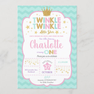 Twinkle Little Star Birthday Invitation Girl Einladung