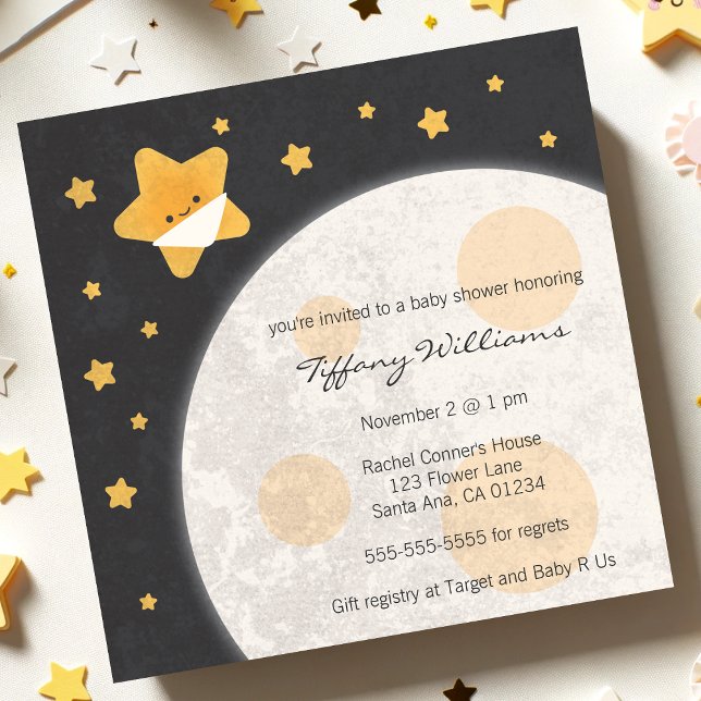 Twinkle Little Star Black and Yellow Baby Dusche Einladung (Von Creator hochgeladen)